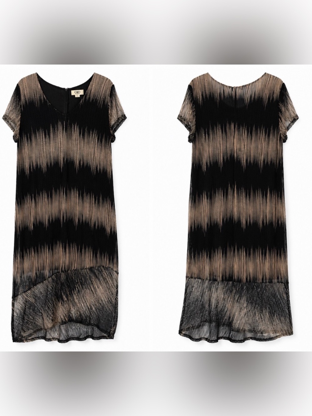 CATO Woman Black & Gold Shimmer Ombre Dress 20W Flowy Asymmetrical Hem